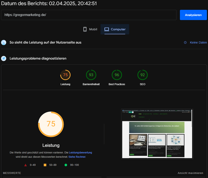 Core Web Vitals Analyse – Desktop-Version
